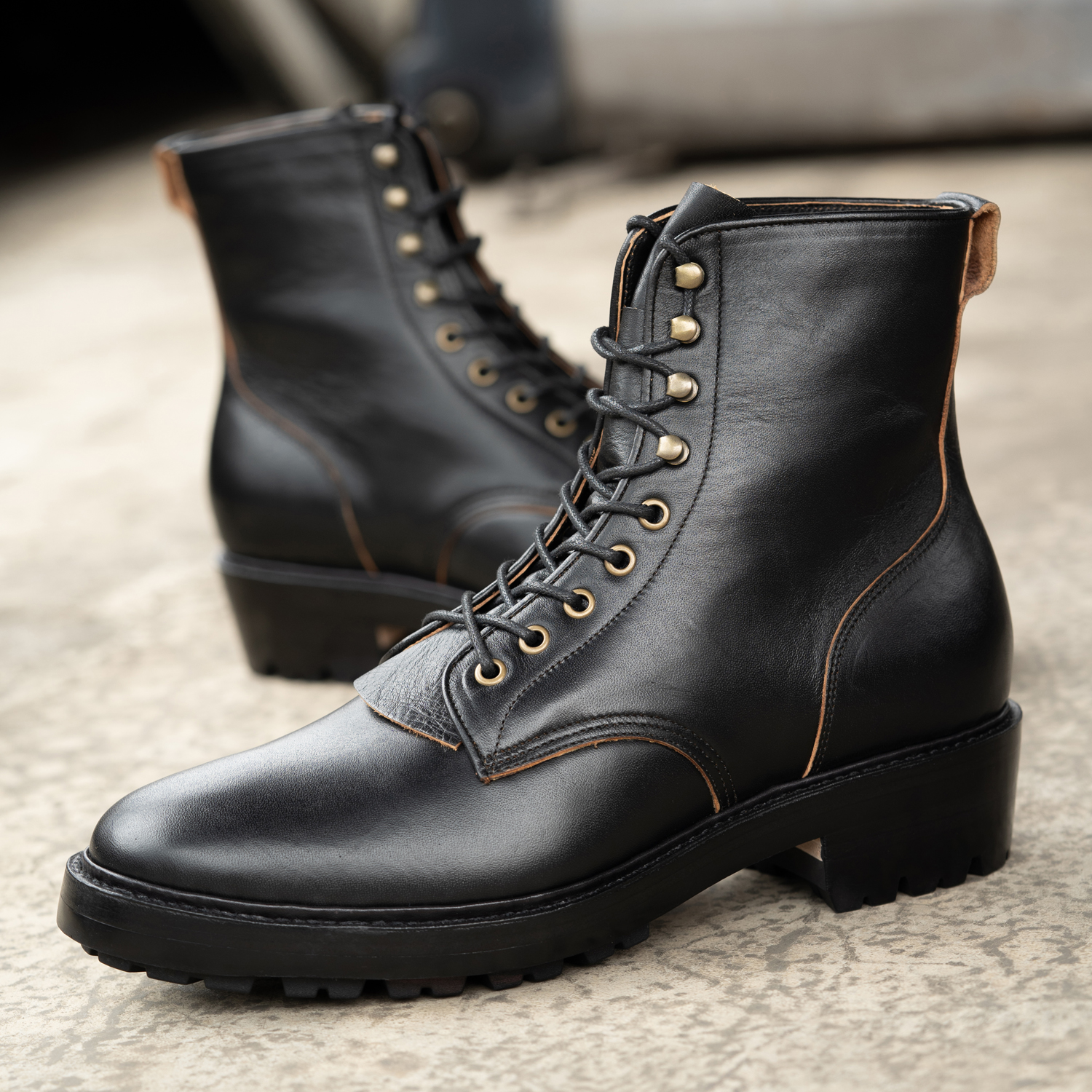 Shinki Hikaku Black Teacore Jakkrabbits 7-Inch Officer Boots (MTO of RTW1022030003)